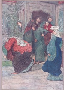 Uit mijn deur, heks, illustratie uit The Merry Wives of Windsor, 1910 door Hugh Thomson