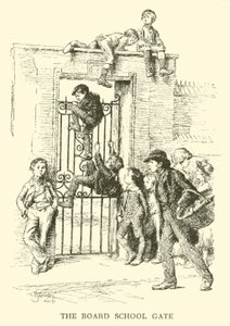 De poort van de Board School (gravure) door Hugh Thomson