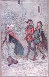 Toen mevrouw Bridget het handvat van haar waaier verloor, illustratie uit The Merry Wives of Windsor, 1910 door Hugh Thomson