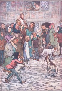Waarom blaffen je honden zo? Zijn er beren in de stad?, illustratie uit The Merry Wives of Windsor, 1910
