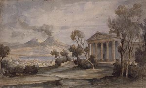 De Villa Saliceti, Napels beneden en de Vesuvius in de verte door Hugh William Williams