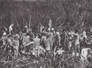 Afrika: Nuer jagers met lichaam van olifant door Hugo Adolf Bernatzik