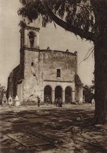 Mexico: Amecameca, kapel "Guadalupe" op de heilige berg (z/w foto)
