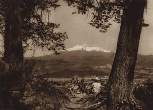 Mexico: Amecameca met Iztaccihuatl (z/w foto) door Hugo Brehme