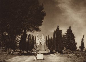 Mexico: Cholula, Kerk van Guadalupe (z/w foto) door Hugo Brehme