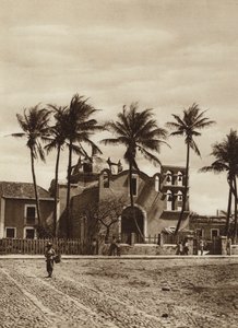 Mexico: Vera Cruz, Kerk met klokkentoren (z/w foto) door Hugo Brehme