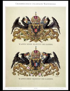 Bord met de wapens van keizer Franz Joseph I (1830-1916) en keizerin Elizabeth van Beieren (1837-98) uit 