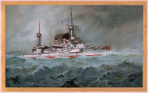 S.M.S. Linienschiff Brandenburg (wapenschild rode adelaar op wit schild, S.M.S. Wörth = zwarte keizer adelaar op gouden schild) door Hugo Graf