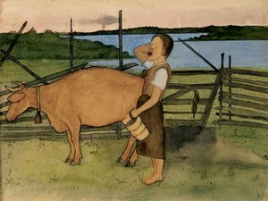 Melken in de ochtend door Hugo Simberg
