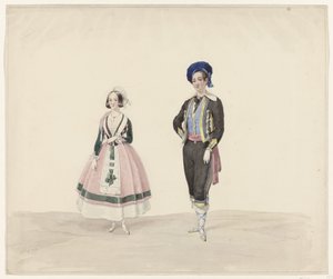 Man en vrouw in historisch kostuum, 1841 door Huib van Hove Bz