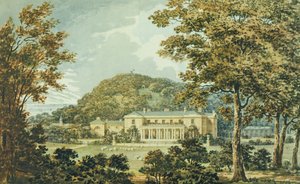De zuidkant met oostkant in perspectief, uit het Rode Boek voor Antony House, ca. 1812 door Humphry Repton
