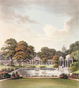 Uitzicht vanaf de koepel, Brighton Pavilion, gegraveerd door Joseph Constantine Stadler, gepubliceerd 1808