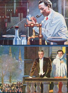Albert von Szent-Gyorgyi (1893-96) in zijn laboratorium en viert zijn Nobelprijs overwinning in 1937 door Hungarian School