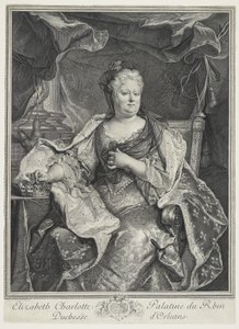 Elizabeth Charlotte Palatine du Rhin, hertogin van Orleans, gravure door Charles Louis Simmoneau (1645-1728)