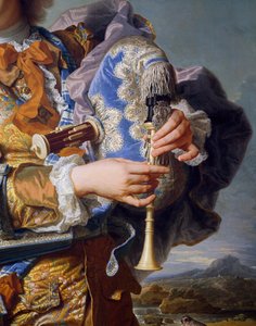 Gaspard de Gueidan speelt doedelzak, ca 1735, detail door Hyacinthe Francois Rigaud