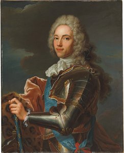Portret van de hertog van Broglie, met sjerp van de Orde van de Heilige Geest, met staf van een maarschalk van Frankrijk door Hyacinthe Francois Rigaud