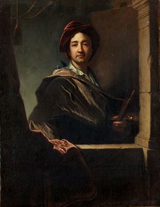 Portret van de kunstenaar, halve lengte, bij een venster, 1712