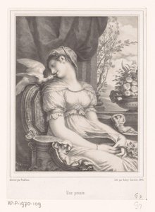 Zittende vrouw met boek en witte vogel door Hyacinthe Louis Victor Jean Baptiste Aubry Lecomte