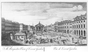 Een perspectief van Covent Garden door I. (after) Maurer