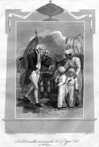 Lord Cornwallis ontvangt de zonen van Tippoo Saib als gijzelaars