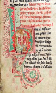 Geïllustreerde initiaal H, uit Skarosbok (Het Boek van Skard) ca. 1350