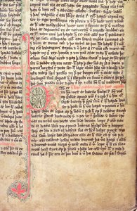 Geïllustreerde initiaal P aan het begin van De Saga van de Groenlanders, uit Flateyjarbok (Het Boek van Flatey) eind 14e eeuw