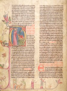 Geïllustreerde initiaal P met De Opoffering van Abraham, uit Stjorn (Bestuur)