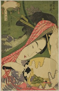 De Courtisane Takigawa van de Ogiya, uit de serie "Schoonheden van de Vijf Festivals (Bijin gosekku)" door Ichirakutei Eisui