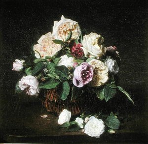 Rozen in een mand op een tafel