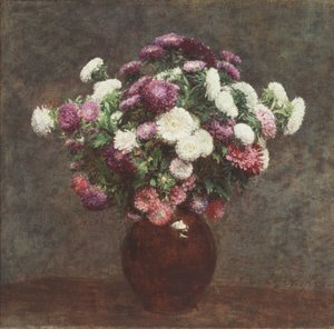 Asters in een vaas door Ignace Henri Jean Fantin-Latour