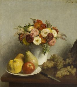 Bloemen en fruit door Ignace Henri Jean Fantin Latour