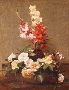 Gladiolen en Rozen, 1881 door Ignace Henri Jean Fantin Latour