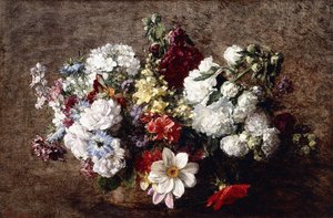 Gemengd boeket door Ignace Henri Jean Fantin Latour