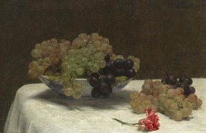 Stilleven met druiven en een anjer