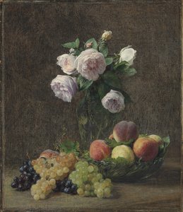 Vaas met rozen, perziken en druiven, 1894 door Ignace Henri Jean Fantin Latour