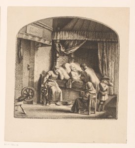 Oude man op sterfbed door Ignace Joseph de Claussin (attributed to)