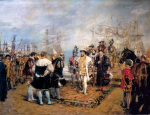 De landing van Frans I in de haven van Valencia door Ignacio Pinazo Camarlech