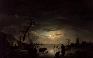 Een winterlandschap in maanlicht