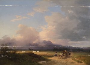Vooralpenlandschap met wagen op de weg door Ignaz Raffalt