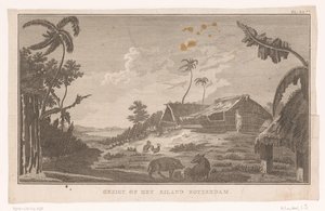 Gezicht op het eiland Nomuka in de Grote Oceaan vanaf het land
