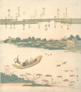 Veerboot die de Sumida Rivier Oversteekt, ca. 1840