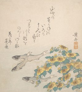Vissen zwemmen met gele bloemen, ca. 1830