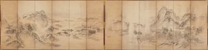 Berggezichten, achterkant van een zesdelig scherm, Edo-periode door Ikeda Koson