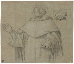 Een Dominicaanse heilige, mogelijk Sint-Pieter Martyr, halve lengte, met een boek door Il Sassoferrato