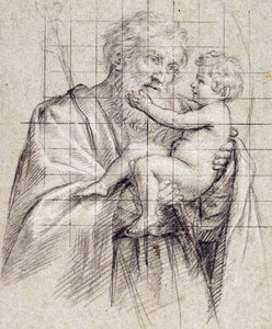 Sint-Jozef die het Christuskind vasthoudt door Il Sassoferrato