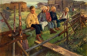 Kinderen op een Hek Mussen door Illarion Pryanishnikov