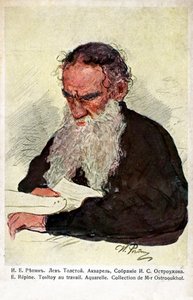 Leo Tolstoy aan het werk door Ilya Efimovich (after) Repin