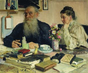 Leo Tolstoy met zijn vrouw in Yasnaya Polyana, 1907