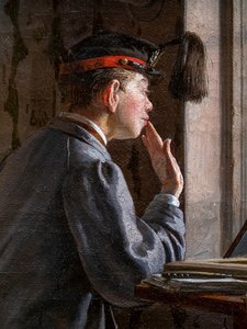 Studenten die zich voorbereiden op een examen (detail)