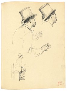 Studies voor "Een Parijse Café": Zijaanzicht van het hoofd van een man met hoed, c. 1872-1875